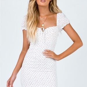 Princess Polly White Mini Dress with Red Floral Pattern